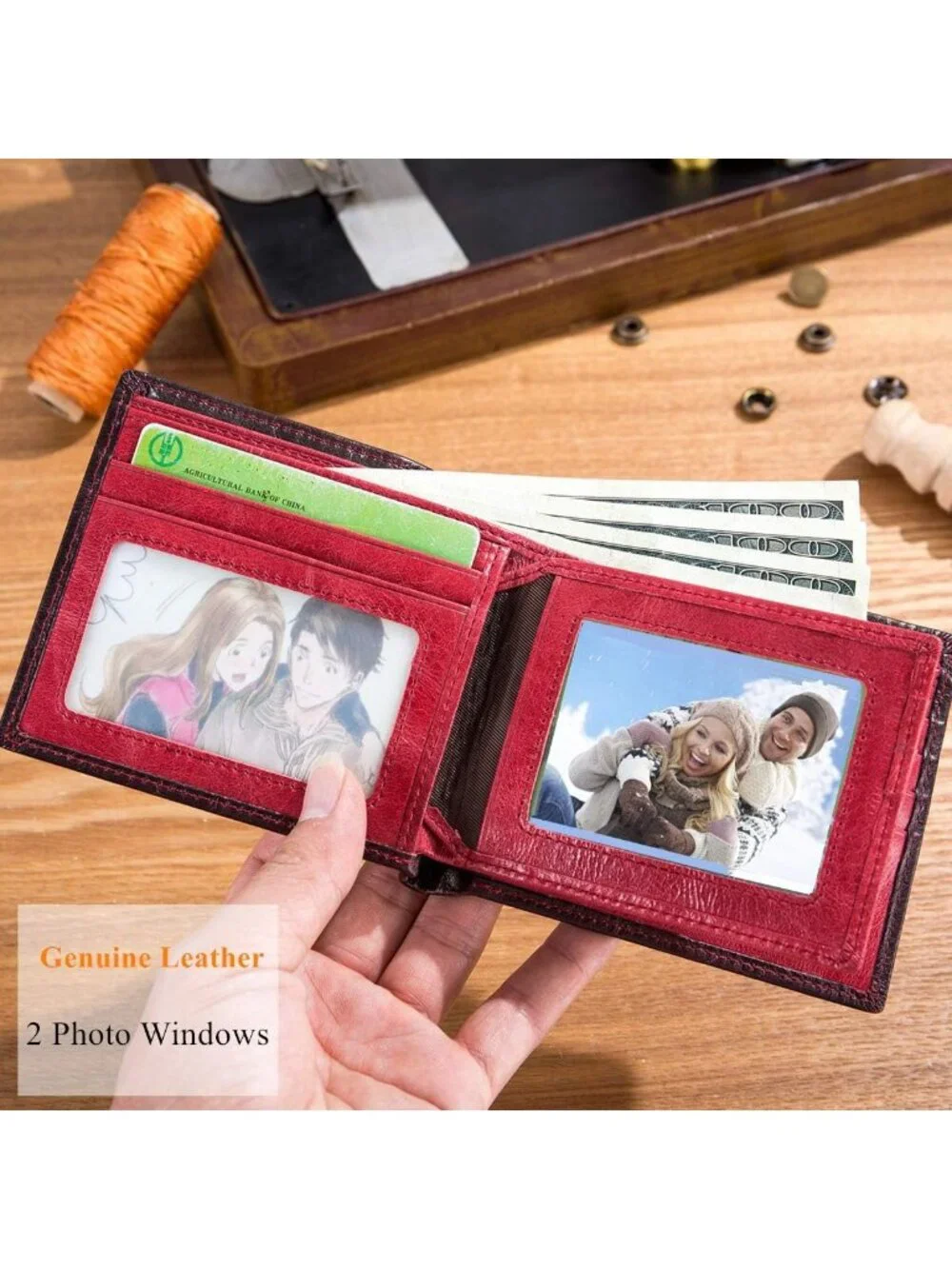 Genuine Leather RFID Wallet for Men, Slim Design, Stylish Crimson Color